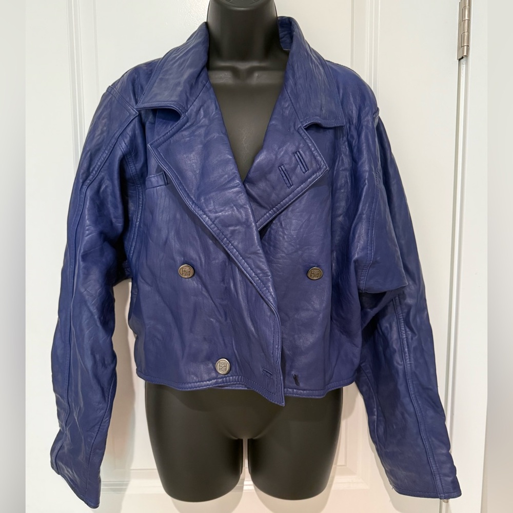 Disguise Double Breasted Cropped Leather Jacket